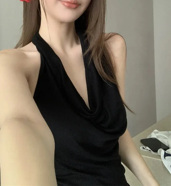 1pcs Girls Knit Sleeveless Halter Tops for Women Basics Solid Slim Fitted Womens Sports Vest Backless Strapless Tank Tops