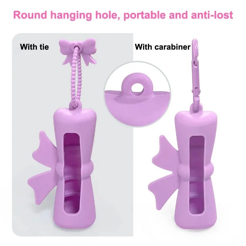 New Bow Candy Peanut Shape Silicone Lipstick Cover Keychains Solid Color Lipstick Storage Bag Light Weight Lip Balm Holder