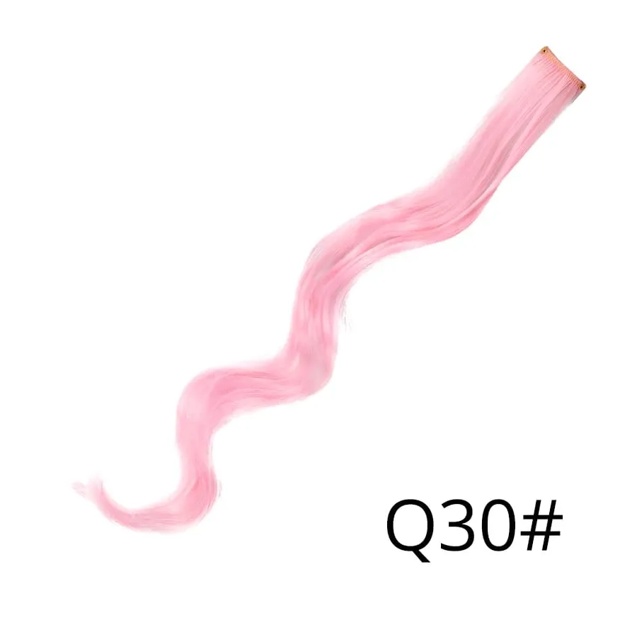 Lige farvet hårstykke Hair Extensions Clip In Highlight Regnbuehår Pink Blå Lilla Syntetisk på klips til kvinder piger — image 86