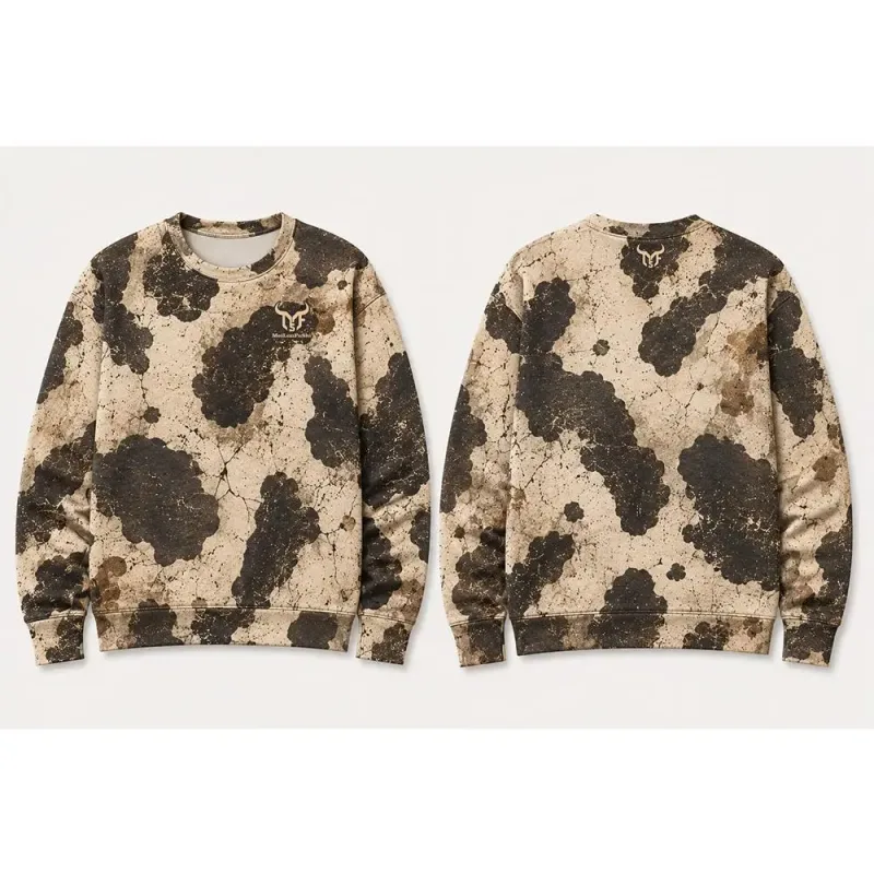 Vintage Western-inspired Fossil-print Cow Pattern Sweatshirt Men's All Over Print Crew Neck Pullover Unisex Casual Streetwear