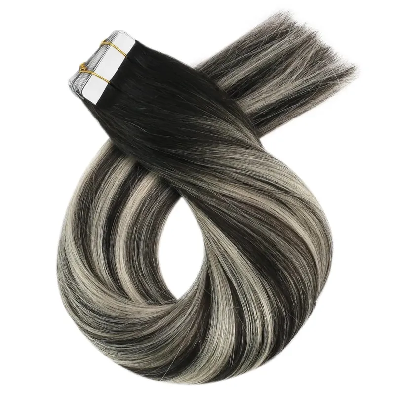 Moresoo Tape in Hair Extensions Brazilian Human Hair Real Natural Balayage Blonde Ombre Hair Straight Machine Remy Hair Tape Ins