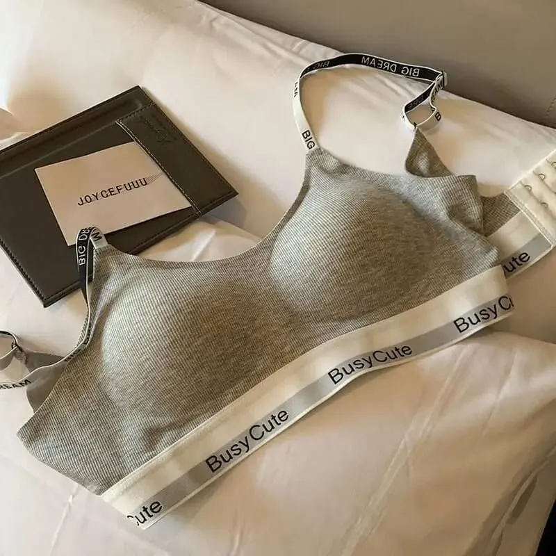 2026 New Letter Seamless Bra Set Wireless Comfort Support Small Bust Lift Anti-Sag Daily Sport Women Lingerie Underwear 32-38ABC