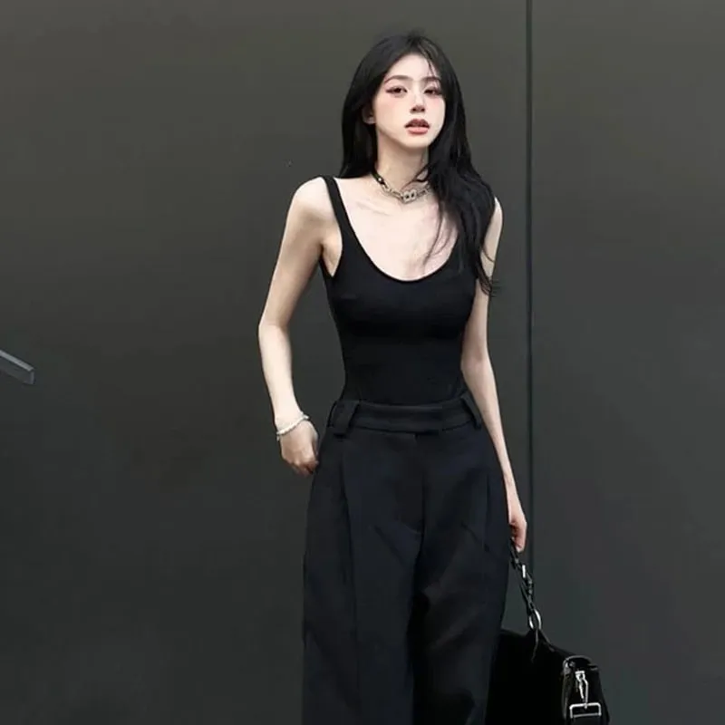 Black Strappy Bodysuit Sexy Backless Ribbed Bodysuit Romper string femme sexy Sleeveless Tank Top gloved bodysuit Body Female