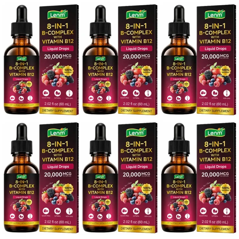 8-in-1 Vitamin B Complex Drops Maximum Absorption with Folate Vitamin B12 Supports Energy Focus Metabolism & Nervous Health 60ML
