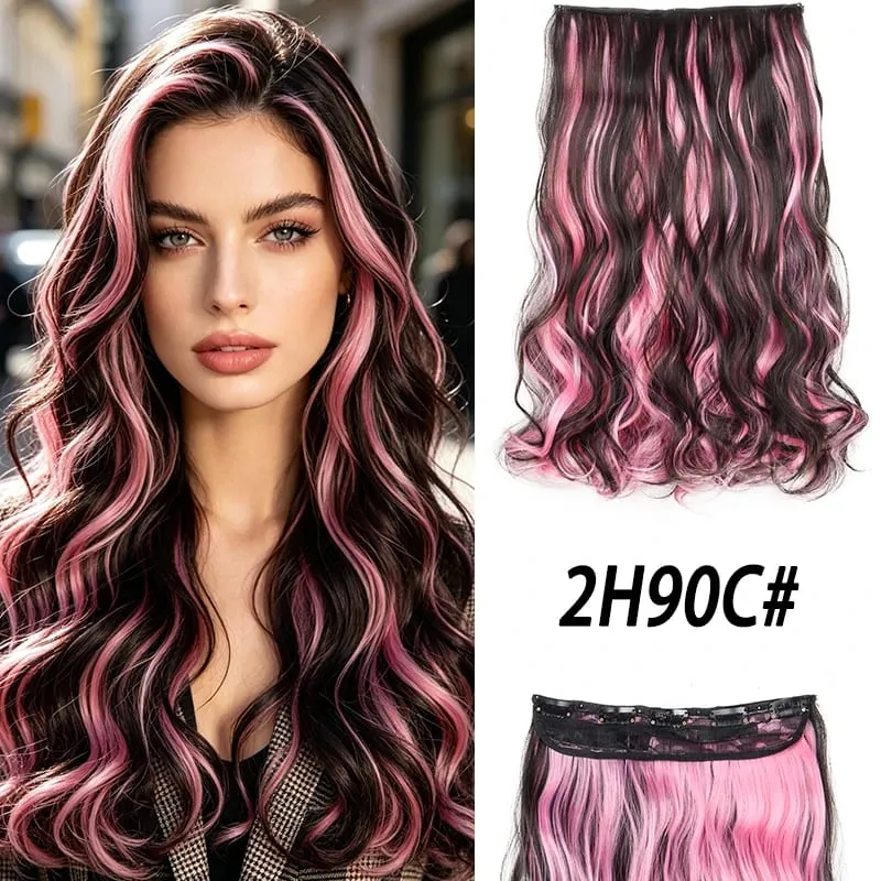18Inch Synthetic Long Curly Hair Extension One Piece Highlight Rainbow Clip In Hair Extensions Fashion Hairpiece for Women