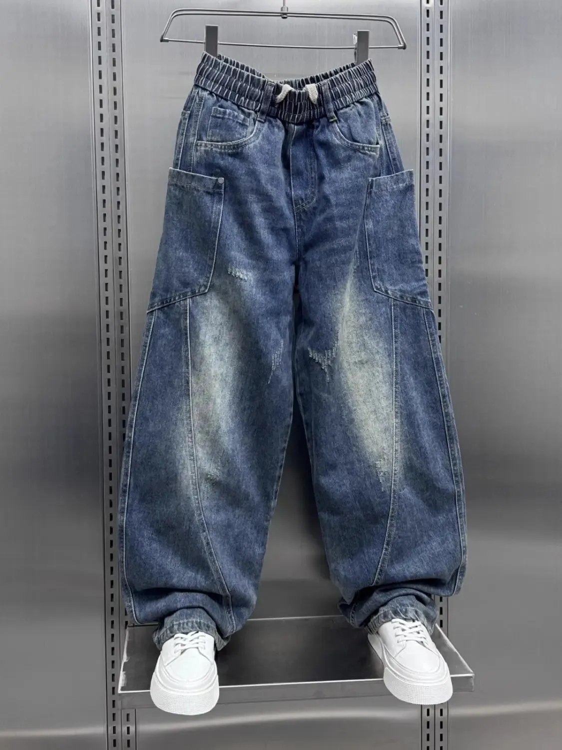 Men's 2025 Autumn New Scimitar Jeans Fashion High Street Casual Loose Straight Drawstring Baggy Korean Luxury Harlan Pants — image 8