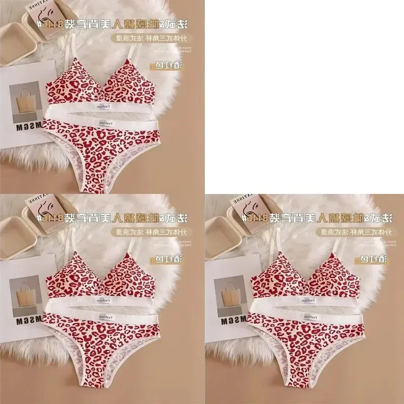 1/3Pcs Seamless Bra Set Low Waist Panties Leopard Bralette Sexy Lingerie Set Vneck Sport Brassiere Female Cotton Underwear — image 17