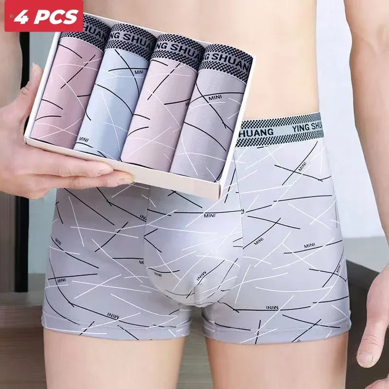 4 unids/lote 2XL-4XL bragas de hombre Boxers con estampado a rayas ropa interior de hombre Sexy U convexo masculino transpirable Sexy cuecas calzoncillos