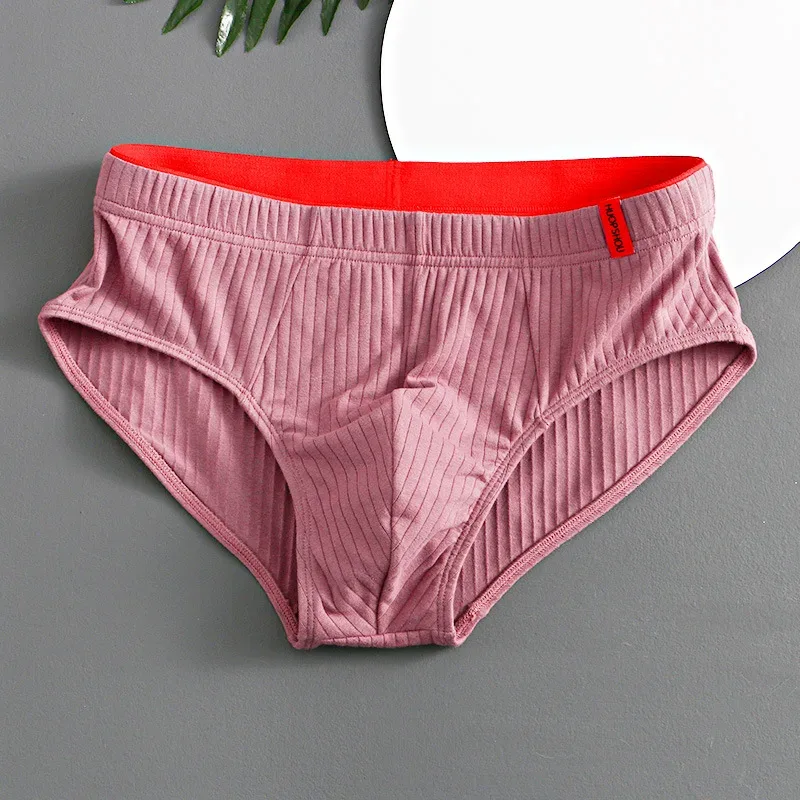 1/3 pçs cuecas masculinas meados de cintura elástica macia respirável anti-séptico u convexo listrado cor sólida casual cuecas masculinas