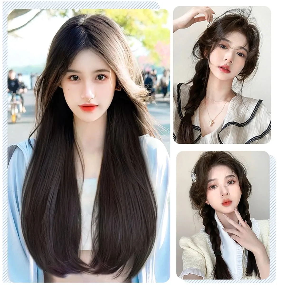 Synthetic V-shaped hair extensions wigs clips that naturally connect to women's hair heat-resistant wigs used for daily wear