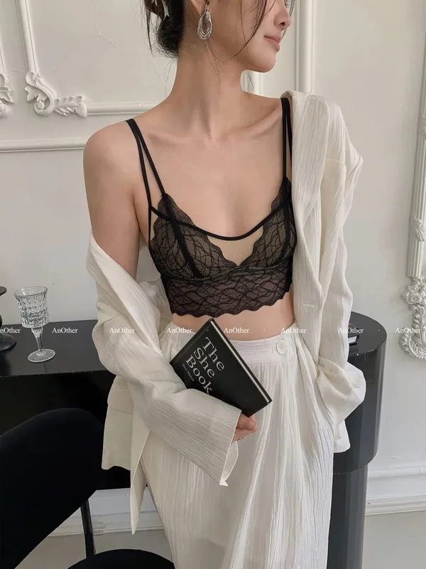 Sexy Lace Bralette No Underwire | French Triangle Cup Bra | Summer Thin Breathable for Women | Slimming Strappy Back Lingerie