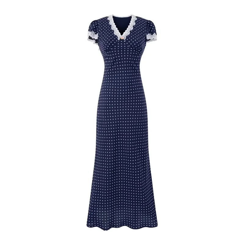 2025 vestidos con estampado de puntos rosas vestido MIDI de encaje de verano vestido Sexy con cuello en v para mujer vestido de noche de fiesta de manga corta — image 9