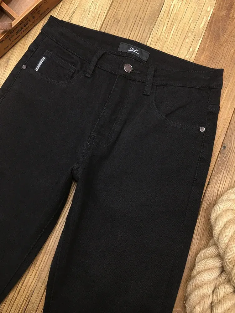 High-End Pure Black Straight Jeans Men's Spring and Autumn Fashion All-Matching Business Classic Stretch Casual Trousers