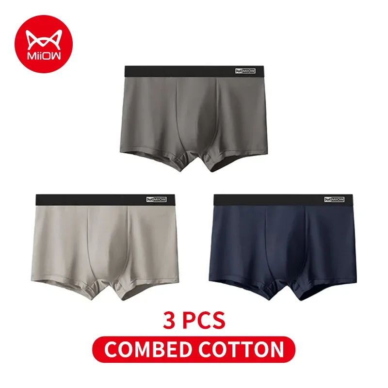 MiiOW 3Pcs Organic Cotton Men Underwear Boxer Shorts Antibacterial Seamless Underpants Male Panties Gift For Men Boxershorts New