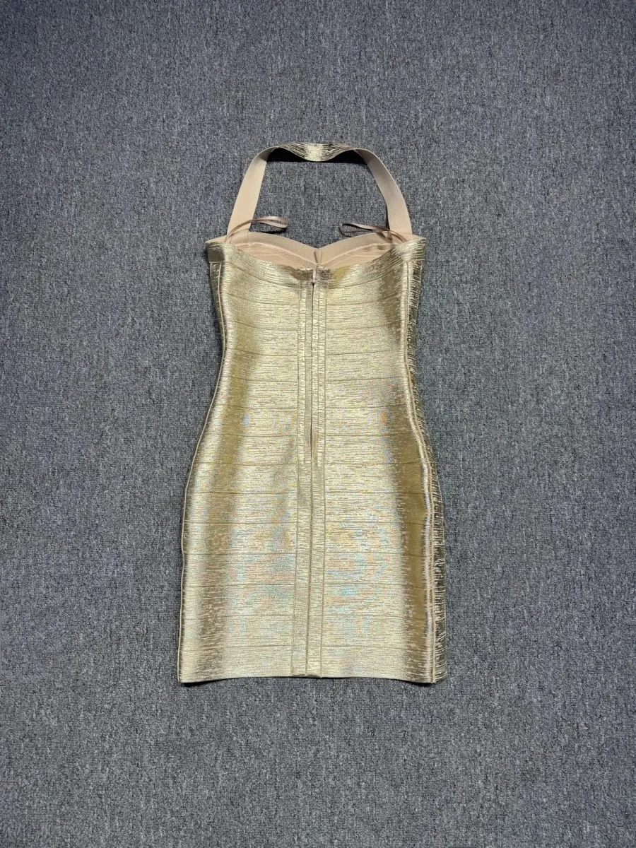 Gerçek Fotoğraflar Kadın Altın Bronzlaşmaya Bandaj Elbise Bodycon Mini Yüksek Sokak Akşam Kulübü Parti Mezuniyet Elbisesi Toptan Dropship