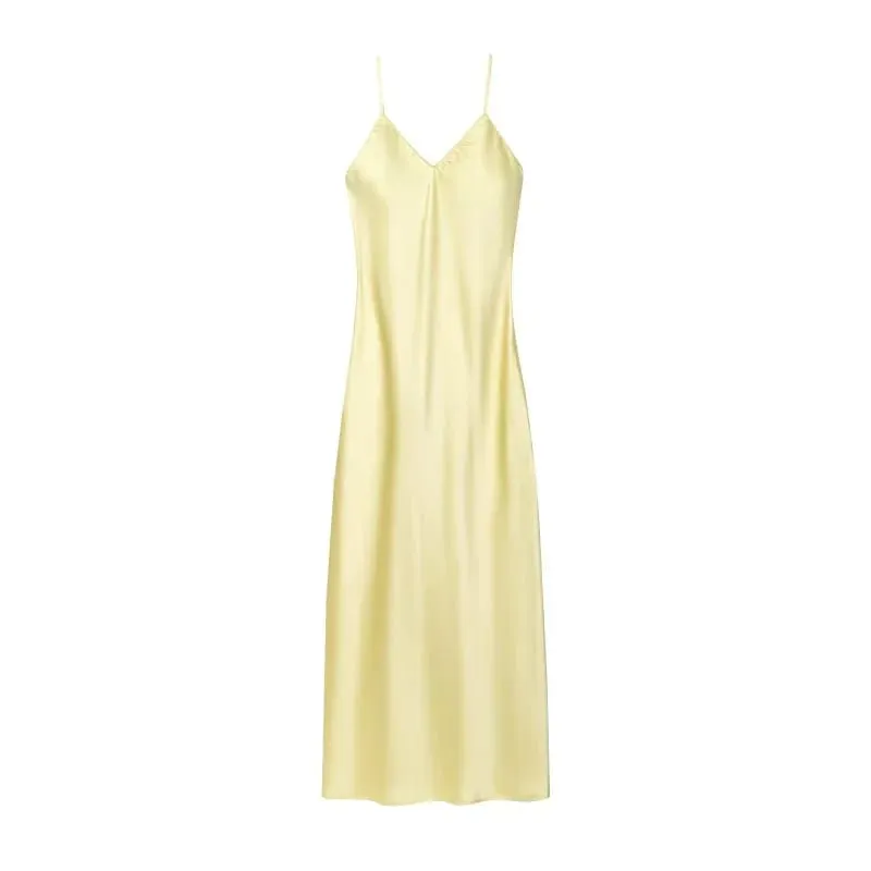 New Elegant women's fashion silk satin texture MIDI dress sexy backless party slip dress