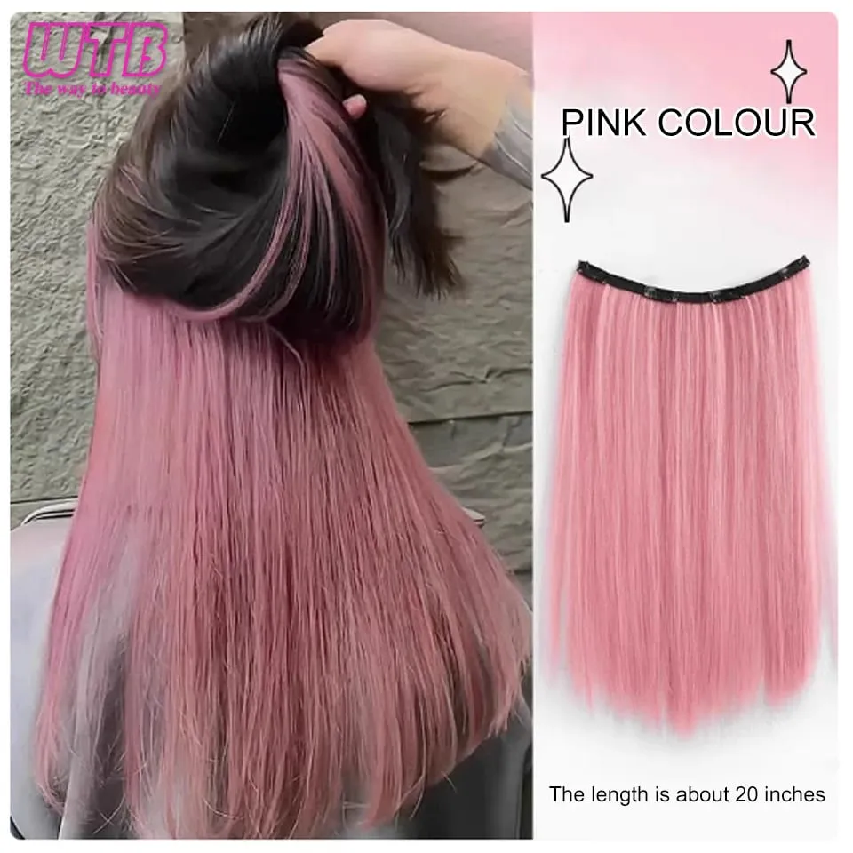 Synthetic Long Straight Clip In One Piece Hair Extension 4 Clips Inner Layer Hidden Hair Color Hair Piece Color Wig
