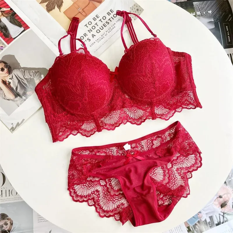 Plus Size Push Up Bra Set Sexy Lace Underwear Adjustable Comfort Thin Soft Breathable Lingerie For Women
