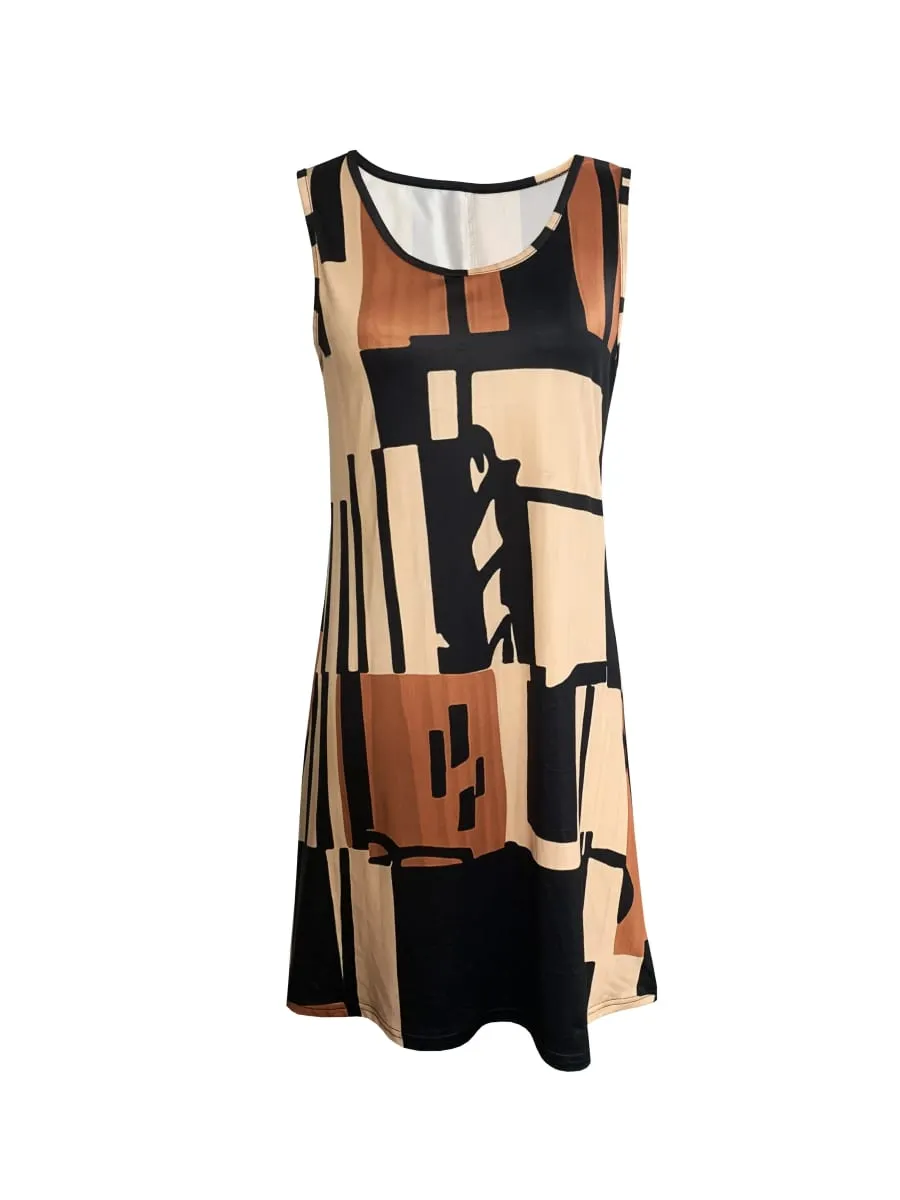 Spring&Summer Women's Geometric Pattern Sleeveless Dress For Summer Vacation dresses for women summer，Women Bohemia Midi Dresses