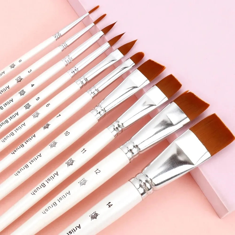 10pcs Professional Face Painting Brushes Set Nylon Bristles for Stage Makeup Petal Dome Tips Art Makeup Tool