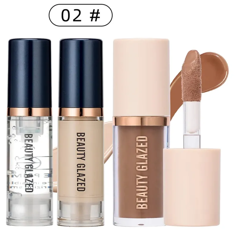 3pcs Face Makeup Set Liquid Foundation+Primer+ Liquid Contour Natural Weightless Long-wearing Smudgeproof Bronzer — image 8