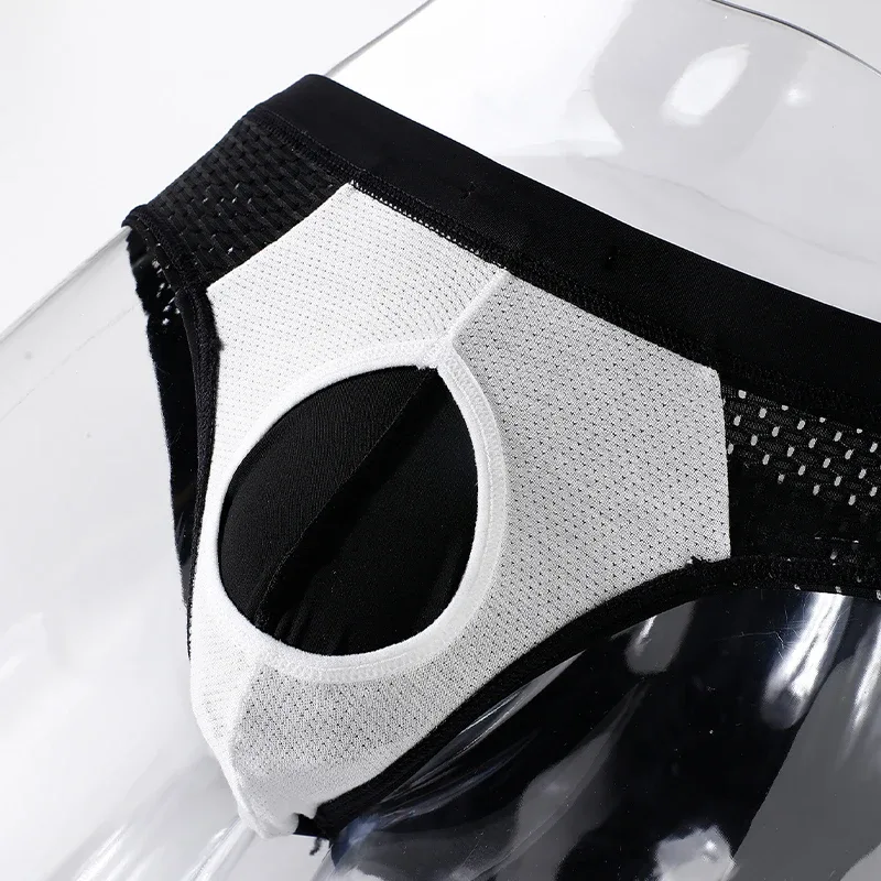 Men's Summer Ice Silk Mesh Briefs Quick Dry U-Pouch Separated Crotch Breathable Underwear Triangle Design for Comfort