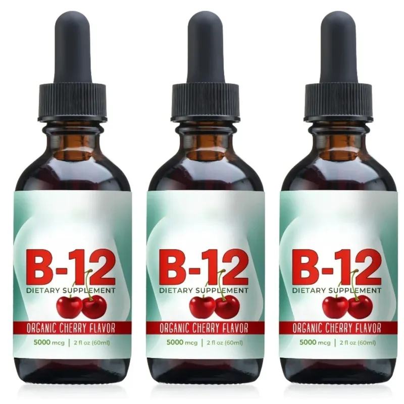 Vitamin B12 Methylcobalamin Liquid Drops 5000 Mcg Cherry Flavor 2 Fl Oz 60 Servings Vegan Sugar Free Daily Supplement