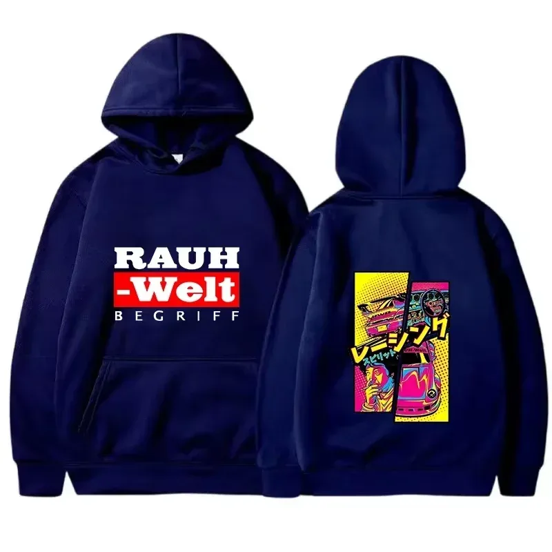 Rauh Welt Hoodie Auto Widebody Tuning JDM Racing Pop Art Comic Ästhetik Schwarz Übergroßes lässiges Sweatshirt Langarm