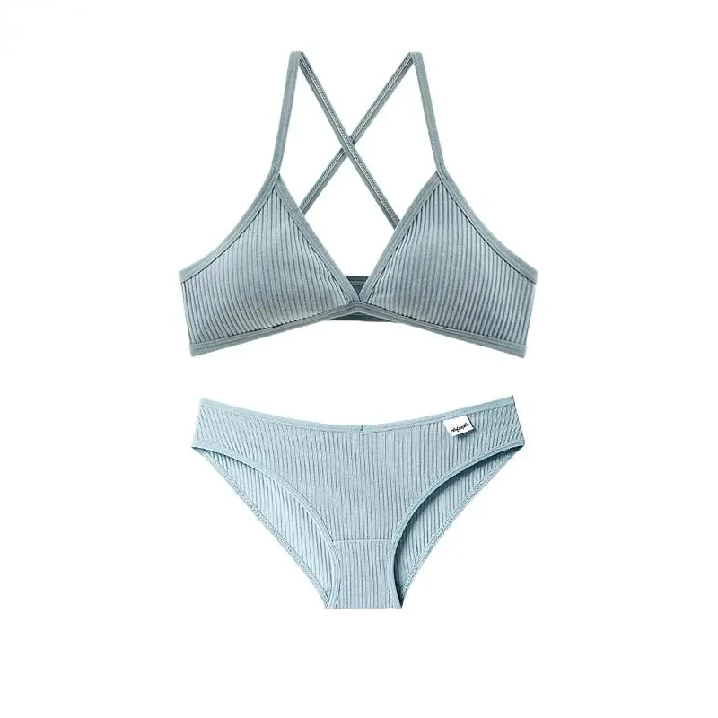 French Triangle Cup Cotton Underwear Panties Kit Breathable Wireless Underwear