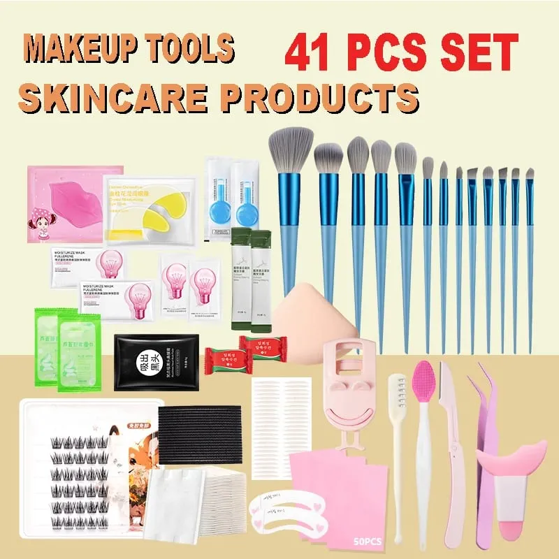 47PCS Set Waterproof Makeup Set BB Cream Eyebrow Pencil Eye Shadow Eyeliner Pencil Mascara Lipstick Loose Powder Brush Tool Set