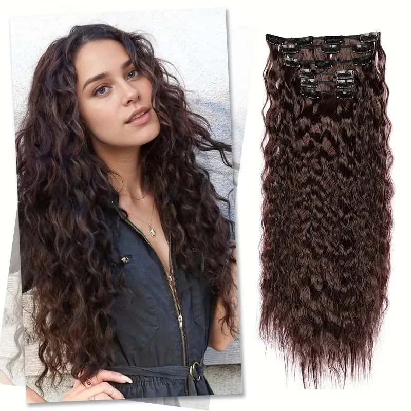 22Inch Synthetic Long Kinky Curly Hair Extension 6pcs/set Clip in Fluffy Hairpiece for Women Daily Use