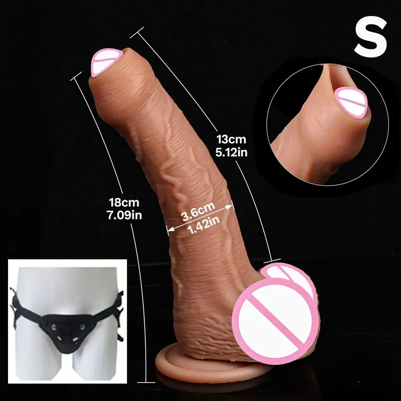 Günstiger weicher Schwanz, realistischer Strapon, großer Dildo, Hautgefühl, kleiner Penis, doppelter Silikon-Saugnapf, Dick, schwules Analsexspielzeug für Männer und Frauen — image 11