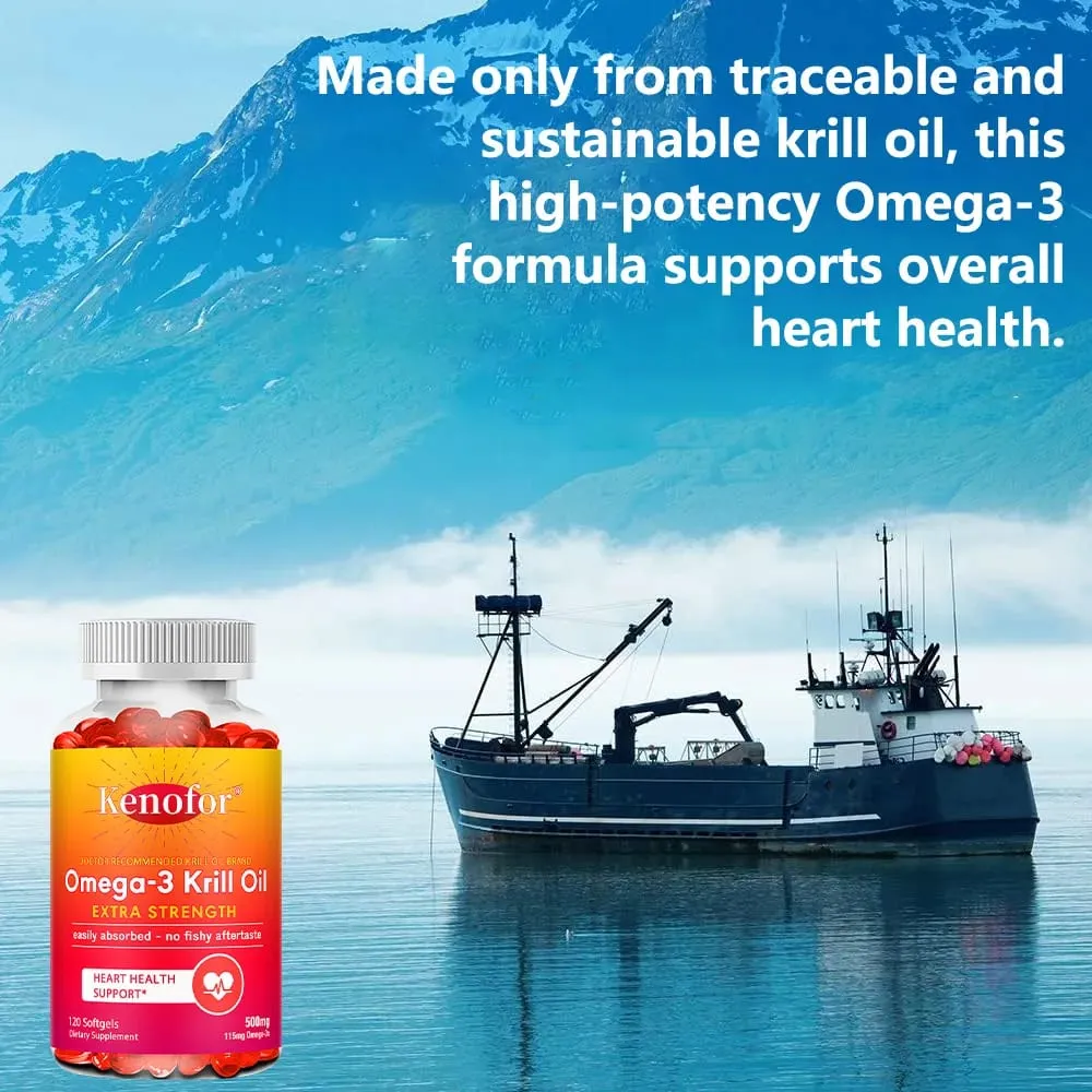 Antarctic Krill Oil 500mg Omega 3 Fatty Acid Supplement High Potency EPA & DHA Krill Oil Astaxanthin Supports Heart Health