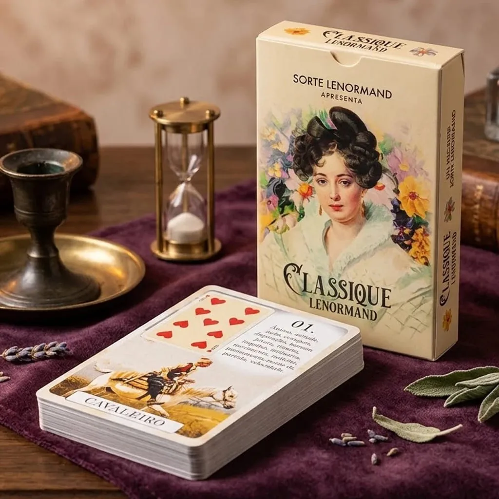 Double-embossed Cardstock 9*6cm Classique Lenormand Deck - 37 Vintage Style Divination Cards - Classic Portuguese Edition