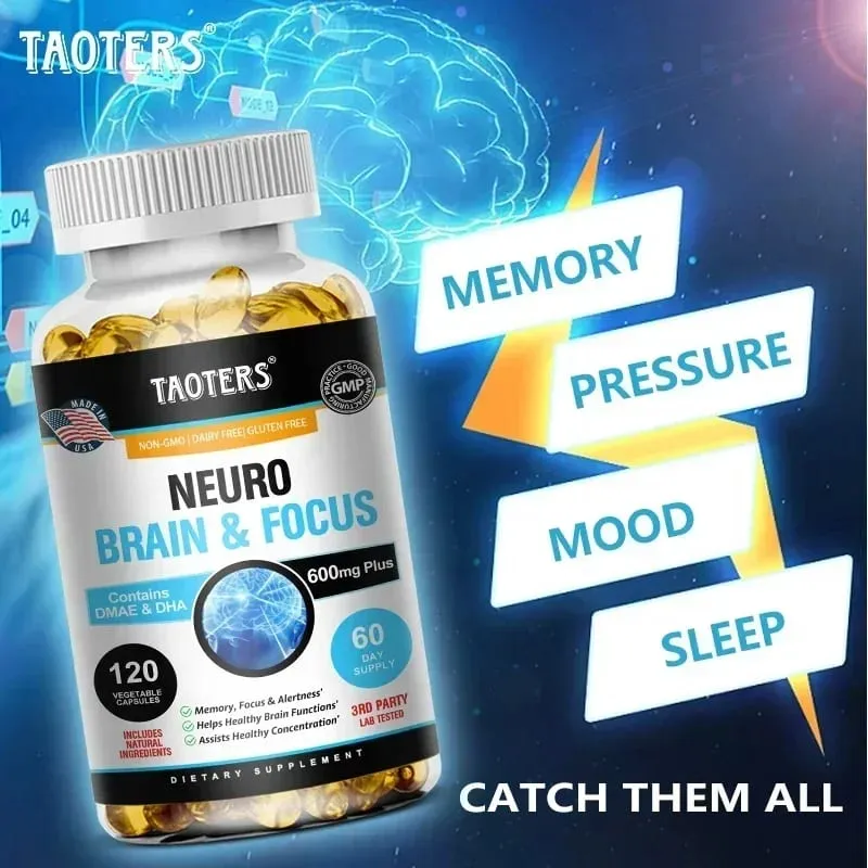 Memory Focus Clarity Energy Brain Supplement – ​​Nootropní Brain Booster Vitamíny DMAE A C D E B1 B2 B3 B5 B6 kapsle