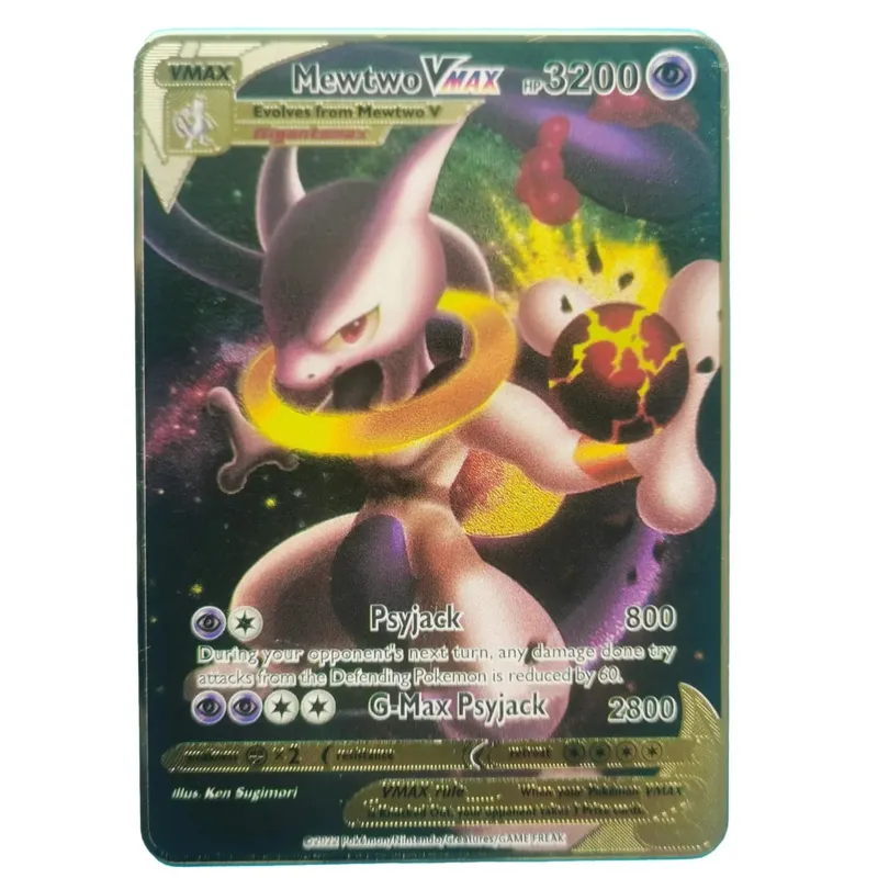 Van Gogh Museum Pokemon English Metal Card Anime Pikachu Charizard Mewtwo Shiny Letters Game Collection Card Kids Toy Gifts