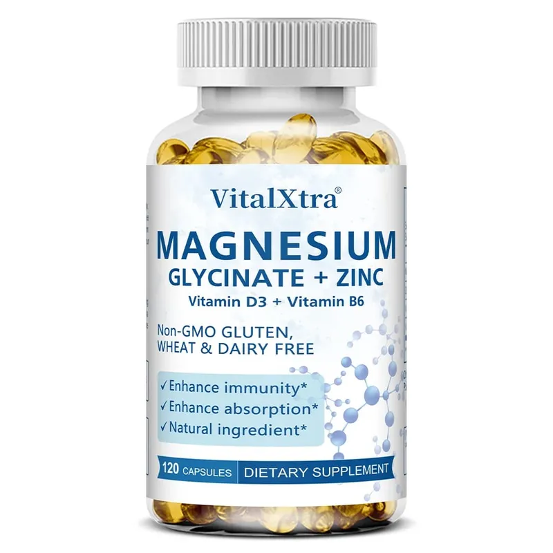 Glycinate de magnésium + supplément de zinc - Soutient les os du système immunitaire Le supplément minéral pour la santé cardiaque aide au sommeil naturel