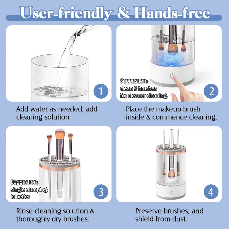 Bærbar USB Makeup Brush Cleaner 3 i 1 elektriske kosmetiske børster Rengøring Tørretumbler Værktøj Automatisk vask Makeup Cleaner til kvinder