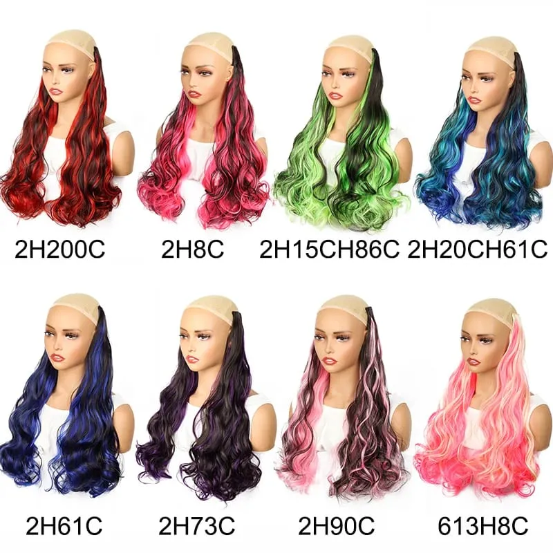 18Inch Synthetic Long Curly Hair Extension One Piece Highlight Rainbow Clip In Hair Extensions Fashion Hairpiece for Women