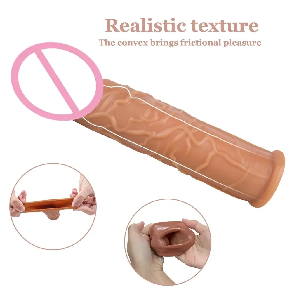 Realistico Estensione Del Pene Del Manicotto Del Rubinetto Riutilizzabile In Silicone Ingrandimento Del Pene Preservativi di Ritardo per Gli Uomini Dildo Enhancer Giocattoli Del Sesso Negozio Erotico