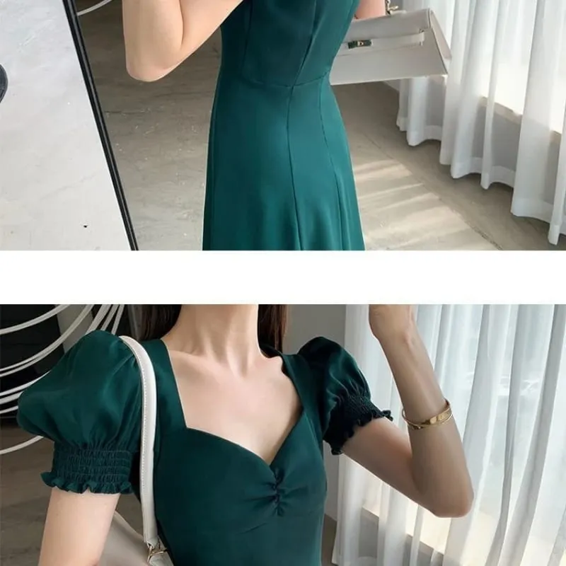 Vestido liso de manga corta con abertura elegante para mujer, Vestidos completos con cuello en V, cintura alta, ajustados, para fiesta de noche