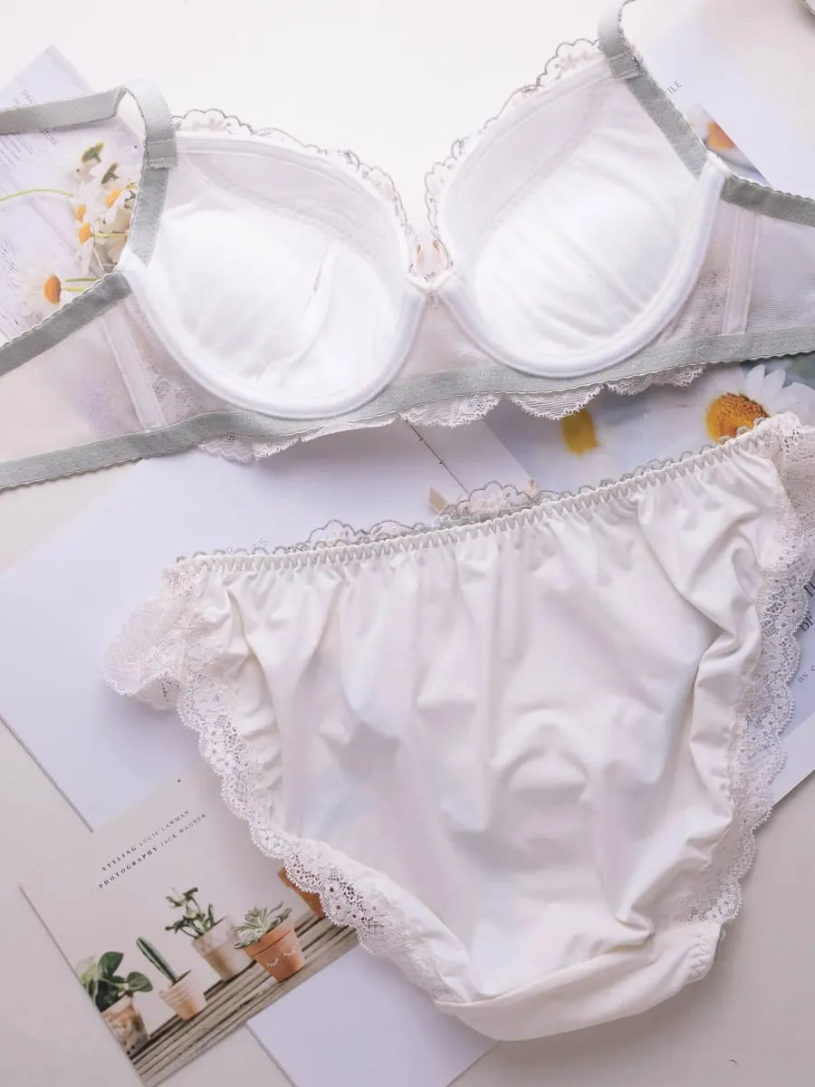 Conjunto de lingerie doce estilo japonês, conjunto de sutiã fino bordado com copo raso tipo 2