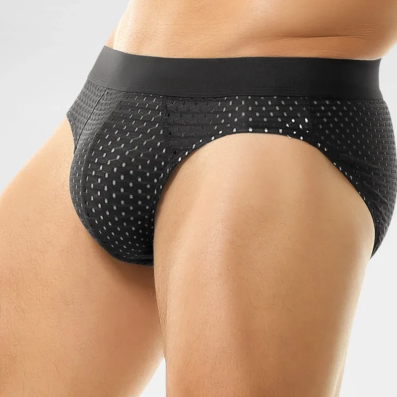 Ice Silk Sexy Underwear Men's Low-Waist Antibacterial Briefs Summer Thin Mesh Breathable Shorts Boys' Underwear