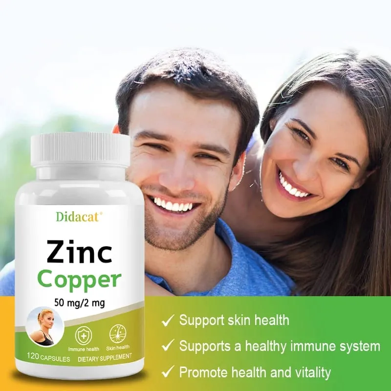 Zinc and Copper Dietary Supplement 120 Capsules Mineral and Antioxidant Supplement Immunity and Mood Supports Skin Health