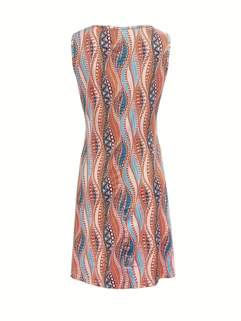 Women's Spring and Summer Casual Striped Printed Sleeveless Dress