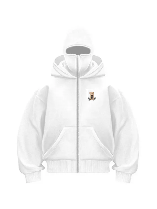 2025 Sweat à capuche zippé imprimé pour hommes Sweat-shirt chaud et décontracté d'hiver avec masque facial à capuche Veste de sport à fermeture éclair pour activités de plein air