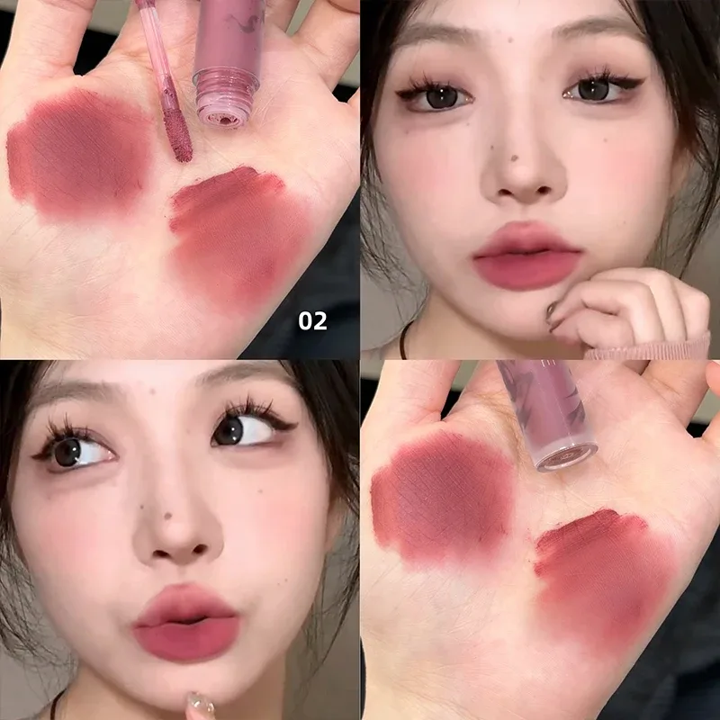 Punk Dark Brown Lip Mud Nude Matte Orange Brown Lip Gloss Raspberry Red Liquid Lipstick Waterproof Non Stick Cup Lip Tint Makeup