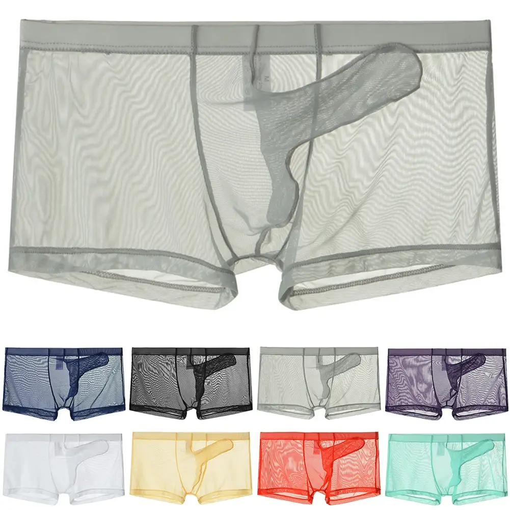 Biancheria intima leggera trasparente da uomo sexy in rete trasparente trasparente con boxer traspiranti, mutandine boxer maschili con separazione di proiettili