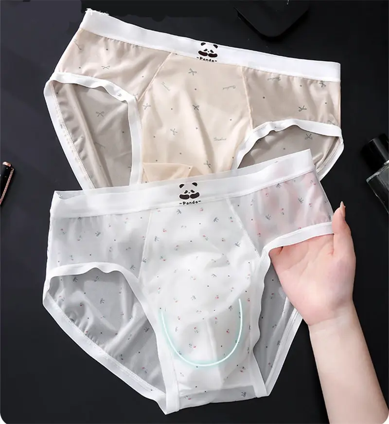 Baru Bare feel seluar dalam lelaki bercetak sissy cuecas masculino sutera ais seksi tøy lelaki cueca nipis lancar calzoncillos hombre