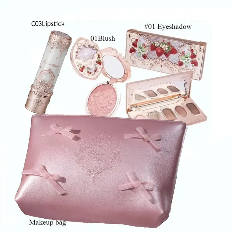 Flowerknows Zestaw do makijażu Zestaw podarunkowy Shimmer Full Box Blush Długotrwały aksamitny krem ​​do ust z torbą Zestaw De Maquiagem